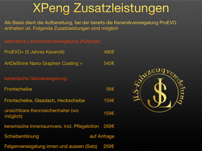 XPeng Zusatzleistungen