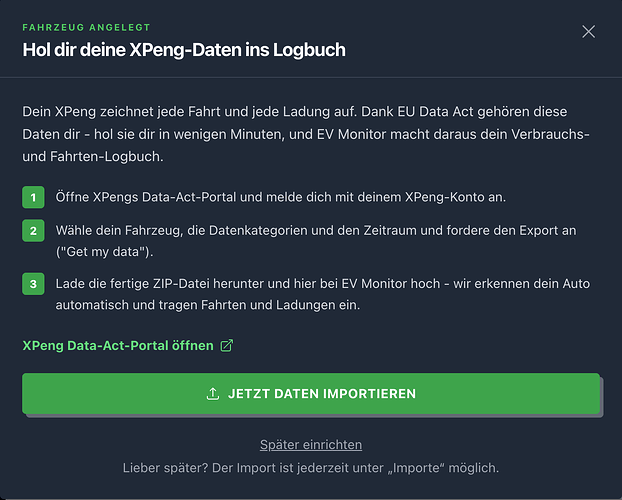 Beim anlegen eines XPeng kommt nun dieser Dialog